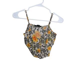 Toxik3 Blouse Women's Large Floral Cropped Tank Top Cheetah Button Boho